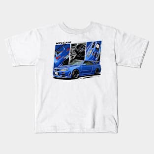 Nissan Skyline r34 GTR Blue, JDM Car Kids T-Shirt